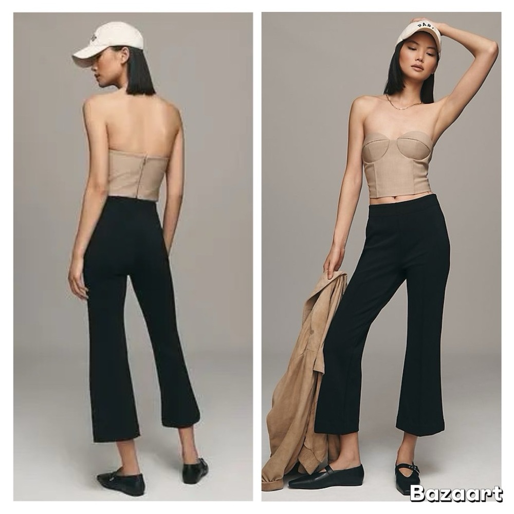 Maeve The Margot Kick-Flare Cropped Pants  Black  Sz M